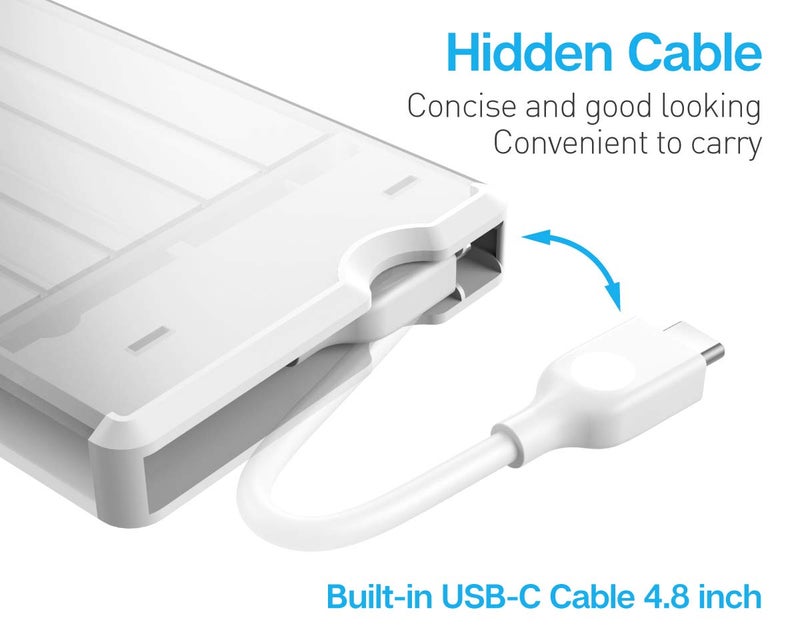 ineo 2.5 inch USB 3.0 Tool-Less External Hard Drive Enclosure for 9.5mm & 7mm SATA HDD SSD with UASP Supported - [T2573] (USB 3.1 Type C - White) - Image 3